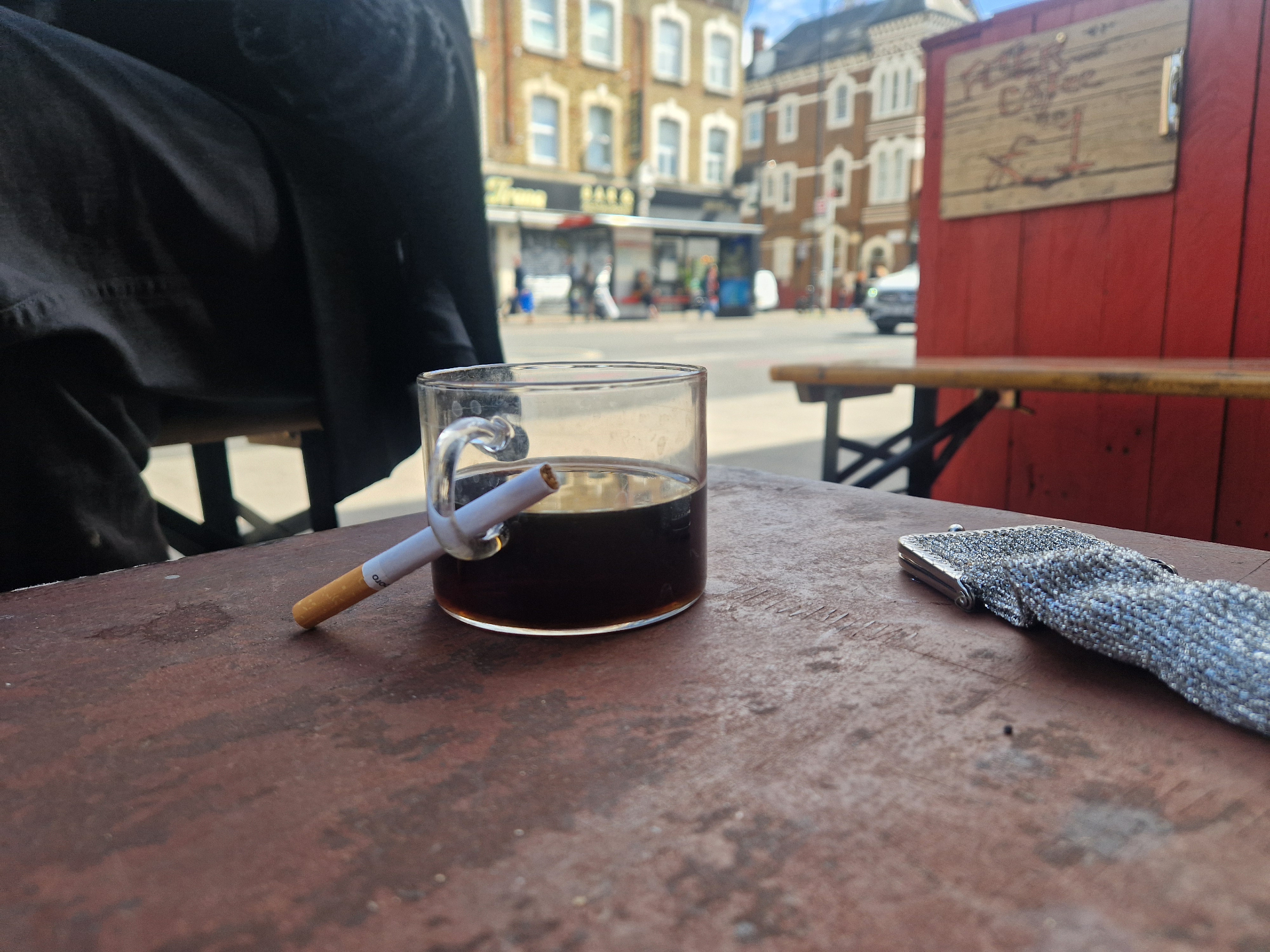 coffee, toastie, cake and wine